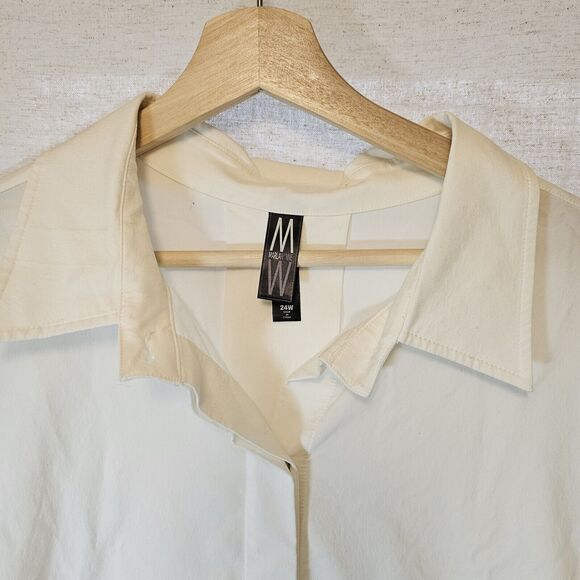 Marla Wynne WynneLayers Cotton-Blend Stretch Poplin Button Front Shirt 24W - Picture 3 of 10